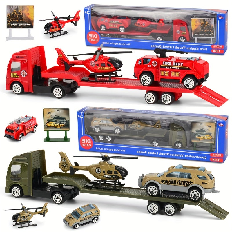 Alloy Engineering Vehicle Set 1:64 Model Toy Inertial Sliding Trailer