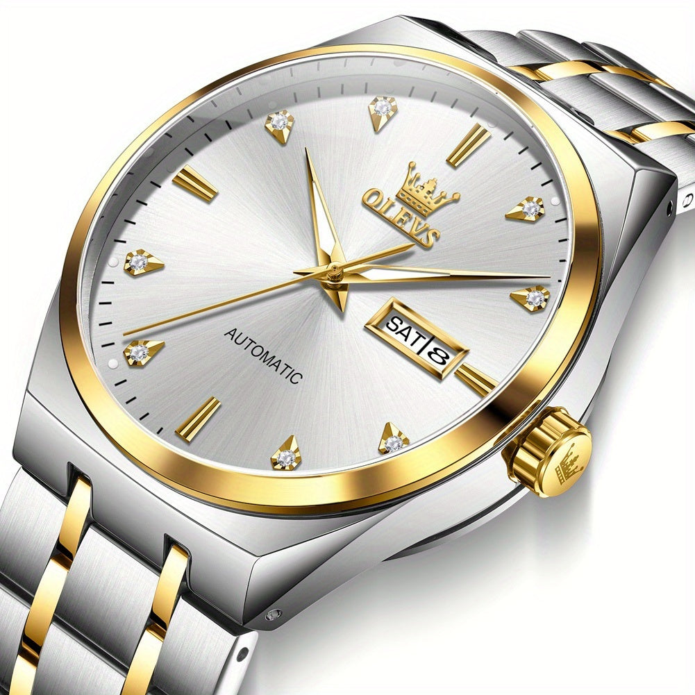 OLEVS Men's Automatic Mechanical Watch with Luminous Hands & Dual Calendar (Day/Date) - Self-Winding Analog Wristwatch, No /, for Business & Casual Attire, Durable Mechanical Movement, Affordable Luxury Watch