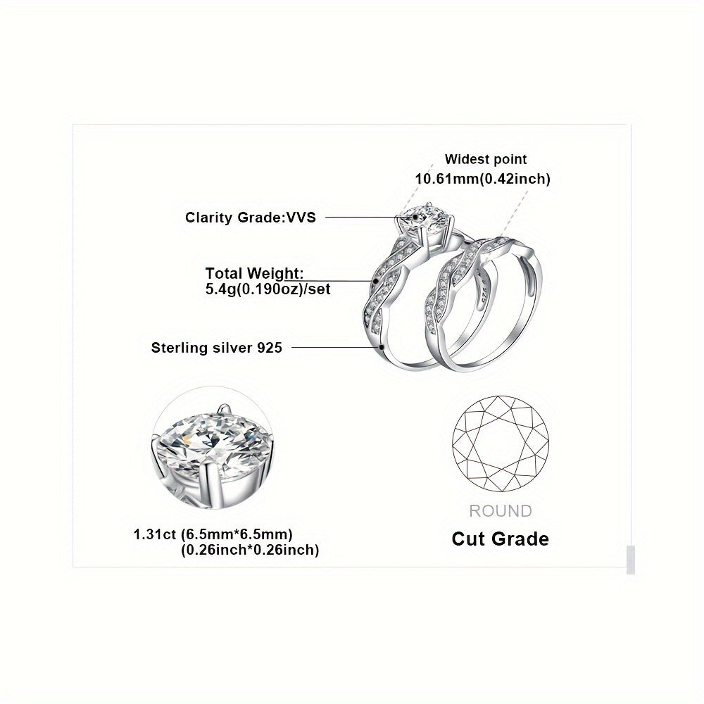 2pcs/set 925 Sterling Silver Classic And Elegant Infinity Knot Design Round Cut Cubic Zirconia Decor Silvery Wedding Engagement Ring For Woman Bridal Set Ring Band Stackable Fine Jewelry