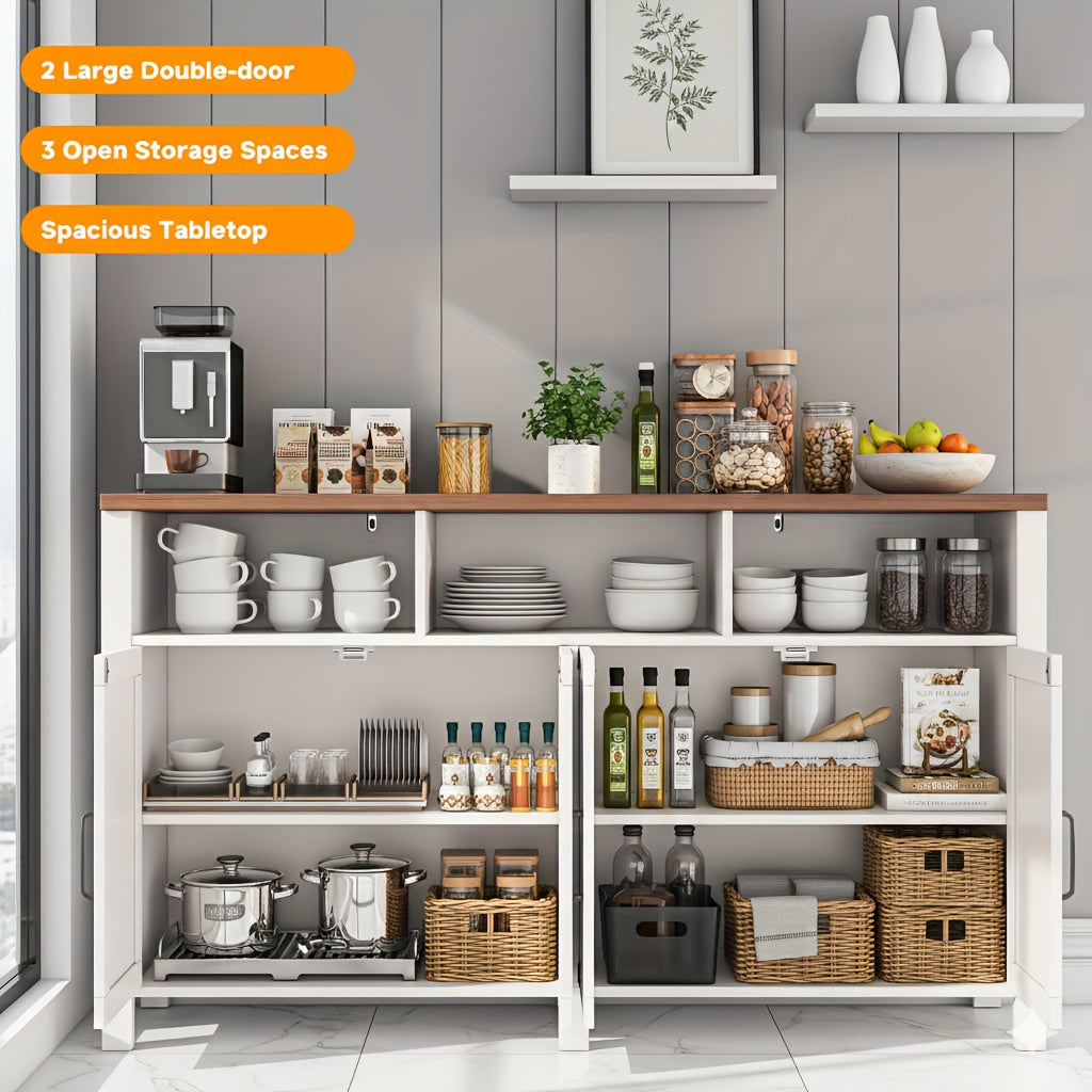 A Storage Cabinet Designed in a Farmhouse Style Featuring a Fishbone Pattern, Equipped with Seven Compartments And a Door Frame. Ideal for Use in Kitchens, Dining Areas, Storage Rooms, And As a Dressing Table in Bedrooms