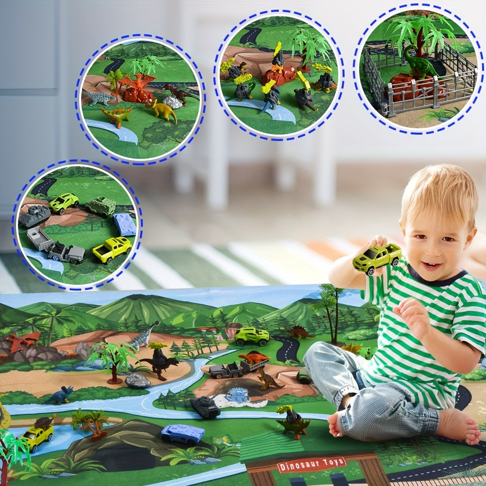 40pcs Dinosaur Transport Engineering Truck Toy Set, With Map & Trees & Vehicle & Simulated Dinosaur, Educational Toy For Youngsters, Creat A Dinosaur World, Ideal Birthday Gifts For Boys And Girls
