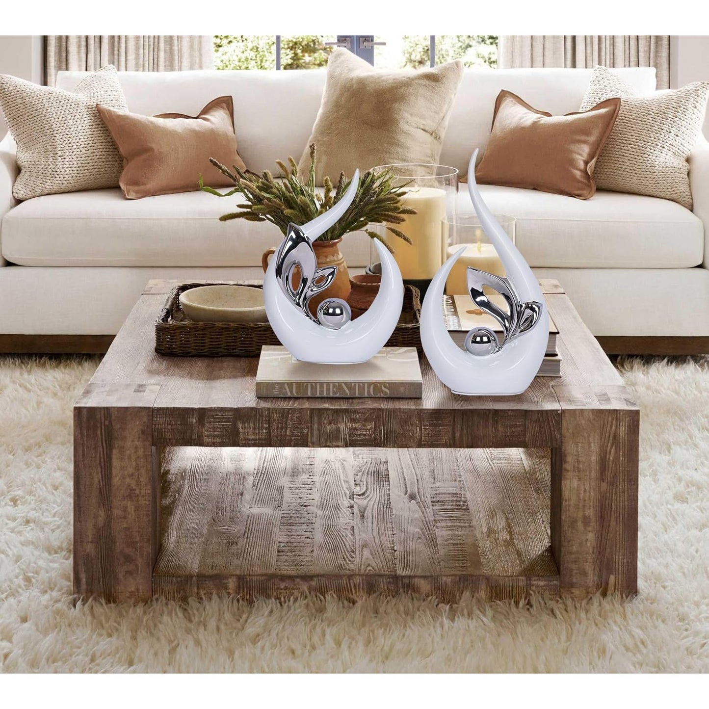 2pcs Golden/Silvery Decorative Accents Mid-Century Modern High Luxury Decor Golden Living Room Decor High Quality Resin Material Sculpture Centerpiece Tabletop Decor Dining Table Centerpiece Shelf Bookshelf Office Table Decor