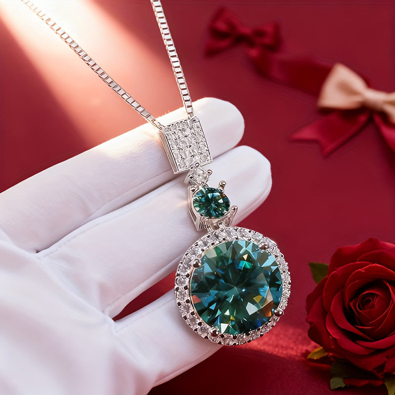 925 Silvery Sparkling 6-carat Pendant Necklace, Available In Multiple Colors, Elegant And Luxurious, The Perfect Holiday Gift For Family, Mom And Friends (Moissanite: 6.5mm*1pc, 11.0mm*1pc, Silvery Weight Approximately 8g)