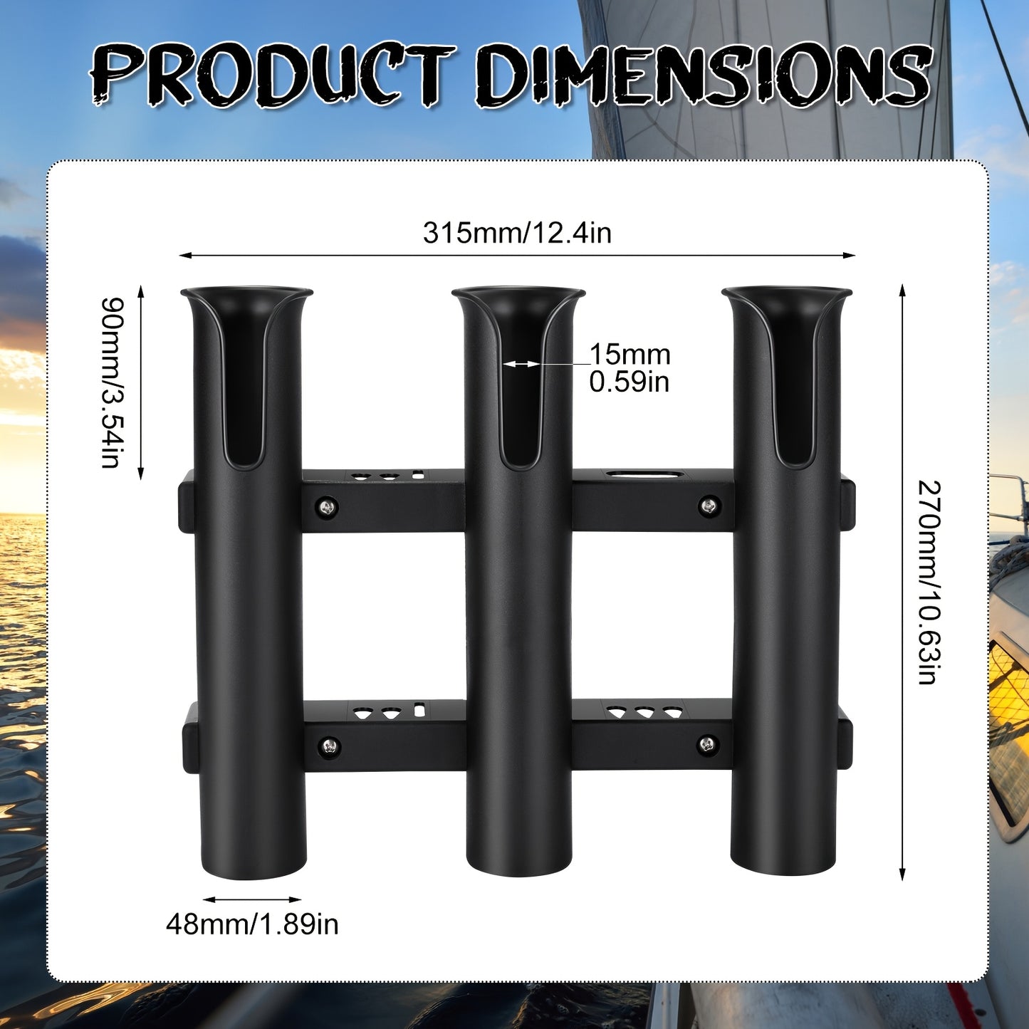 3pcs Fishing Rod Holder Bracket Tube 3 Rod Rack Wall Mounted 10.63 Inch Fishing Pole Holders for Boats with Screws Nuts Side Mount for Boat Truck Kayak Garage (Black)