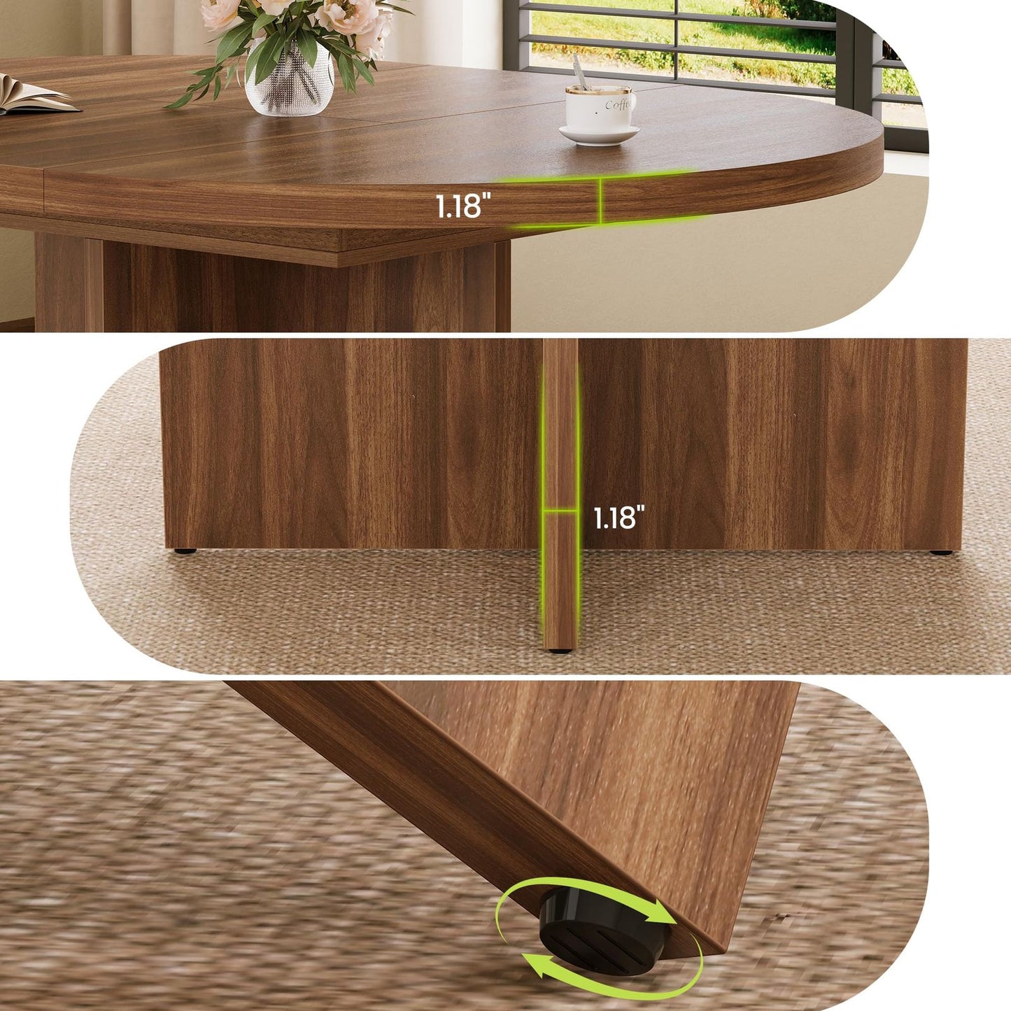 43.3-59 in Extendable Dining Table | Modern Black Round to Oval Design with Removable Leaves, Seats 4-8, Space-Saving for Kitchen and Living Room, Hardwood, GAOMON