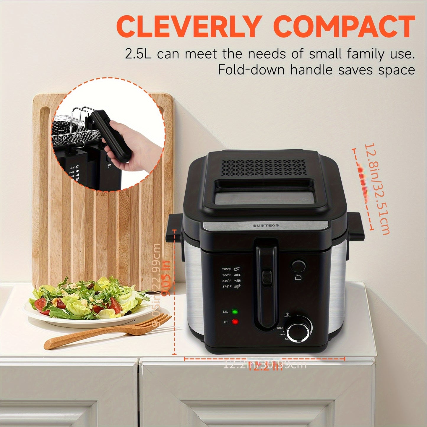 susteas household deep fryer, 1500W powerful heating, 1.5L/2.5L/3L/5L/6L non-stick inner pot, adjustable temperature control, convenient frying basket, made of stainless steel, essential for the kitchen.