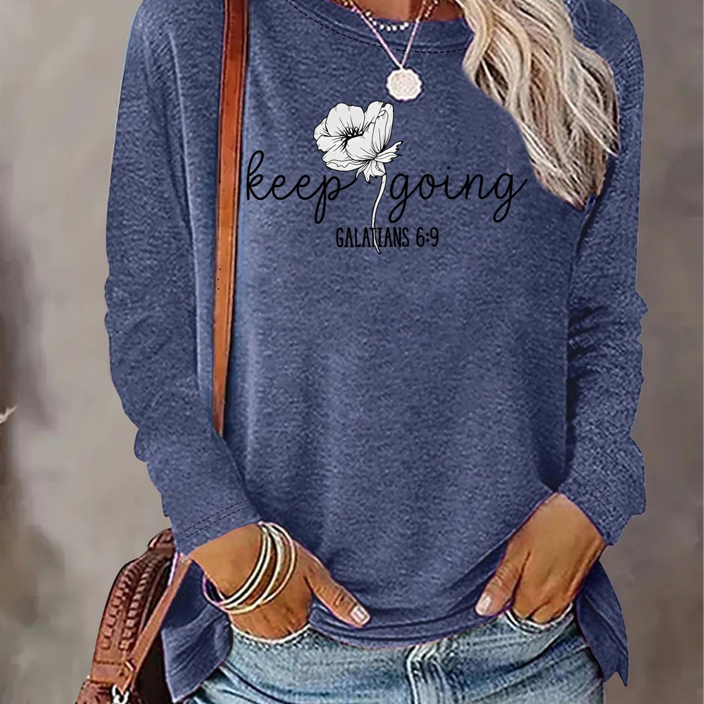 Plus Size - Women'S Plus Size All-Season Wardrobe Machine-Washable Layering Long Sleeve Round Neck Versatile Casual T-Shirt | Oversized Fit, Slight Stretch, Geometric Pattern