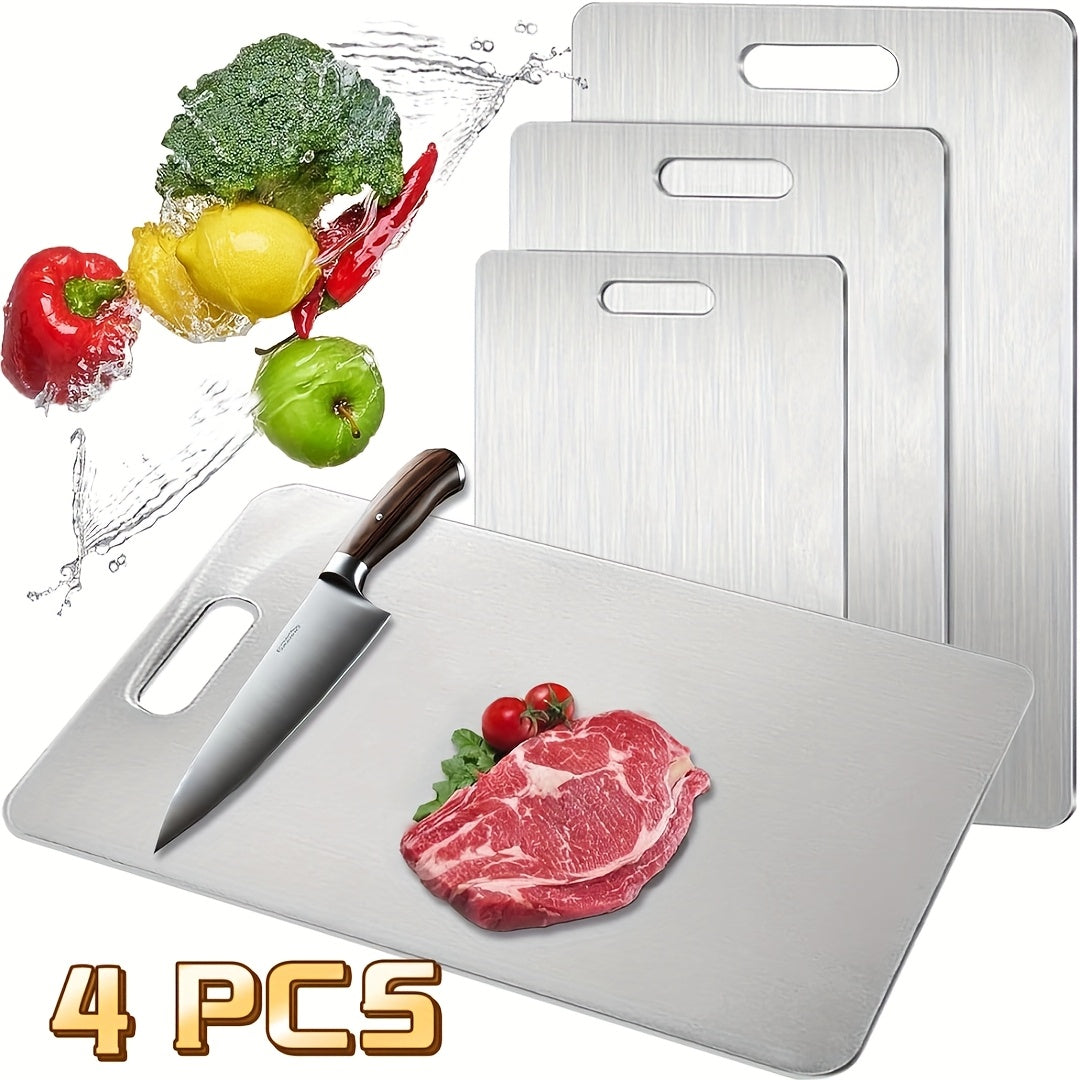 4pcs Stainless Steel Cutting Boards - Food Grade Durable Kitchen Cutting Boards - Non-slip Design For Meat Fruits Vegetables - Dishwasher Safe And Knife-Friendly Surface - Suitable For Home Chefs And Restaurants