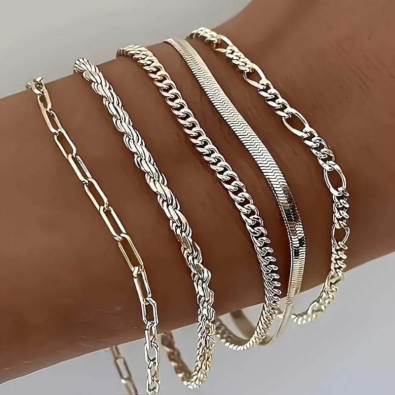 1 Set S925 Sterling Silver Bracelet 5pcs Set Bohemian Style Retro Luxury Suitable For Wearing In Various Occasions
