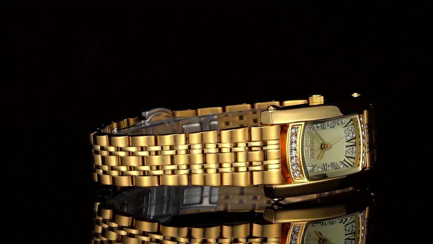 REWARD Women'S Quartz Watch - Japanese Movement, Stainless Steel Band, Glitter Accents, Tonneau Case, Digital Display, Scratch-Resistant Mineral Glass, Elegant Casual Style Wristwatch