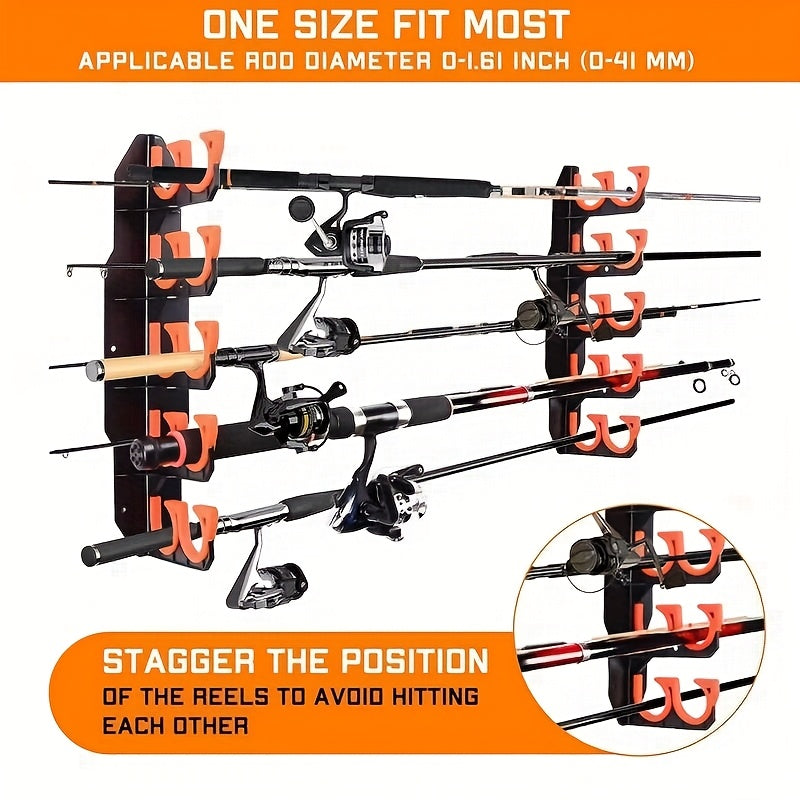 2025 New Fishing Rod Holder, Fishing Rod Display Rack, Suitable for Garage, Wall Or Ceiling Installation Of Fishing Rod Holder, ABS Material Double-layer Design Saves More Space