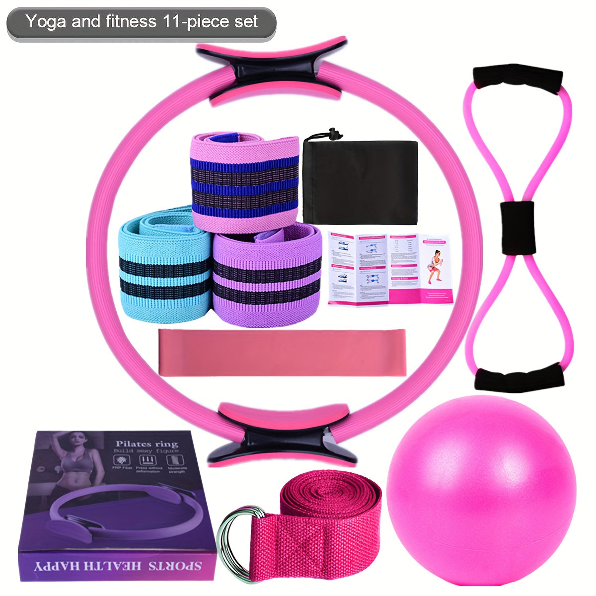 11pcs Yoga Fitness Set, Elastic Band, Latex Hip Band, Latex Resistance Band, Yoga Ball, Stretching Band, Pilates, Abdominal Band for Hip Exercise, Yoga Ball, Resistance Band, Yoga Ball for Stretching