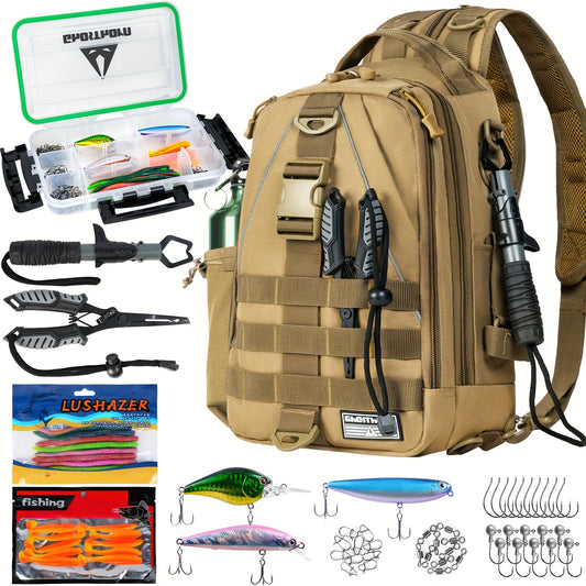 Ghosthorn Fishing Backpack with Tackle Boxes, High Quality Sling Tackle Bag for Fishing Gear with Rod Holder, Gifts for Men, Outdoor Fishing Accessory, Fishing Gear Storage, Sling Pack With Rod Holder, All-In-One Fishing Kit,