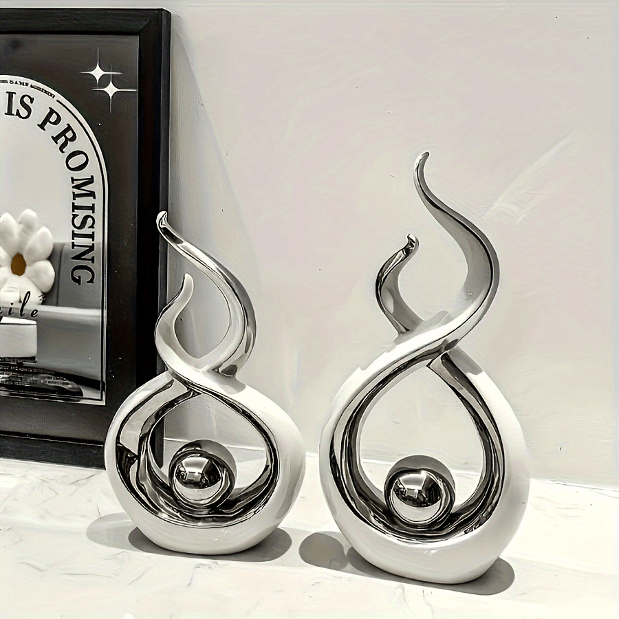 2pcs of Abstract Flame Molding Resin Sculpture- Modern Metal Texture Desktop Decoration, No Power Required, Suitable for Living Room, Entrance, Office And Home Decoration, Inspired by Flame Design, Artistic Crafts, Living Roo