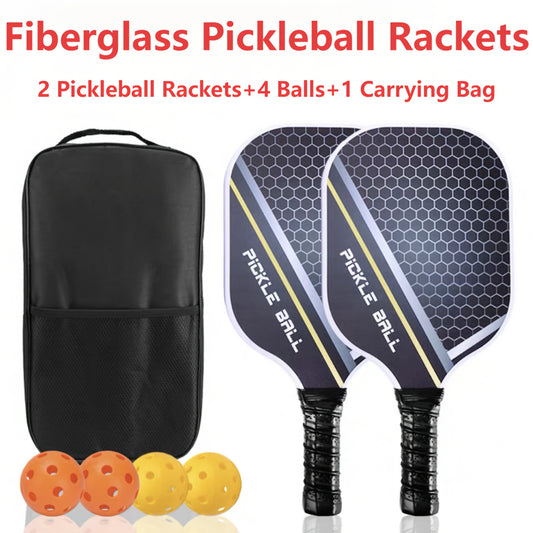 Fiberglass Pickleball Rackets 2 Pickleball Rackets & 4 Balls & Carrying Bag - for Beginners Fiberglass Ultra-Lightweight Design Honeycomb Core Shock Absorption Pickleball Sports Equipment for Indoor and Outdoor Use
