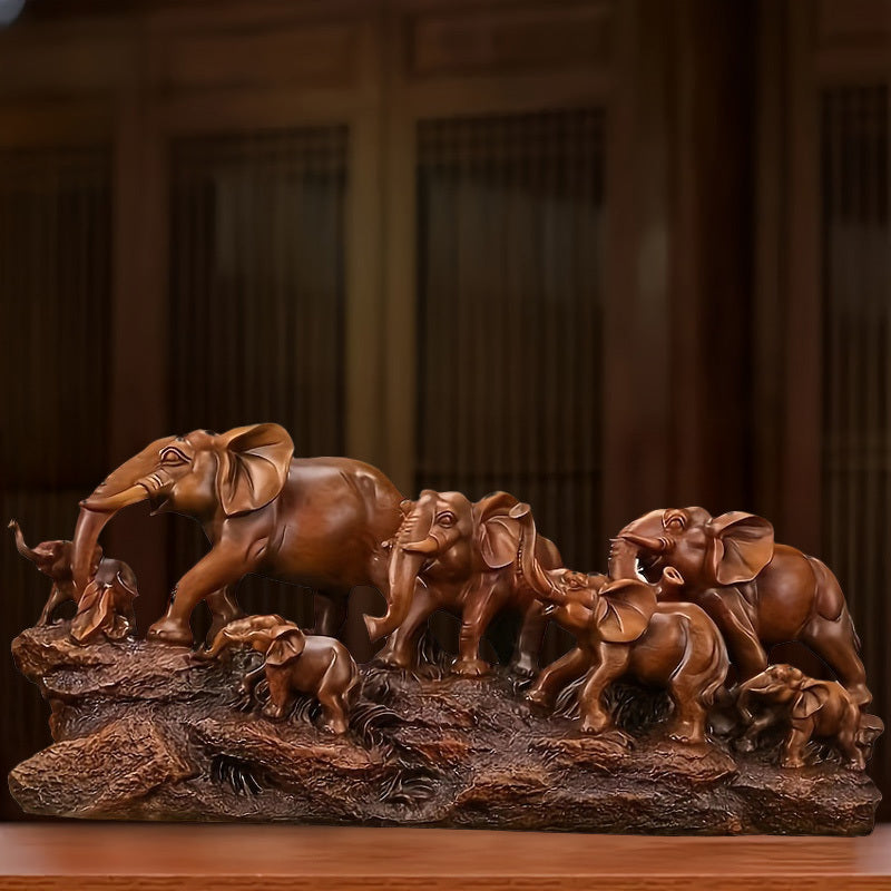 1pc Auspicious Elephant Group Ornament - Resin Figurine with 6 Adorable Elephants, Perfect for Living Room, TV Cabinet, Wine Cabinet, Office Decor - Ideal Housewarming Gift, Indoor & Outdoor Use, No Electricity Needed, Elepha
