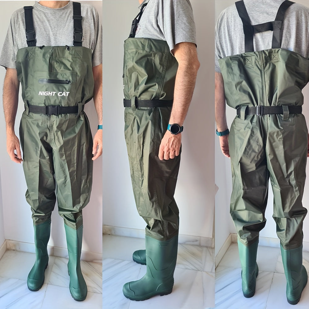 Night Cat Unisex Wading Pants | Breathable and Lightweight Nylon Chest Waders with Boot Leg Straps for Fishing, Hunting, Farms | Sizes 6.5-13, Green