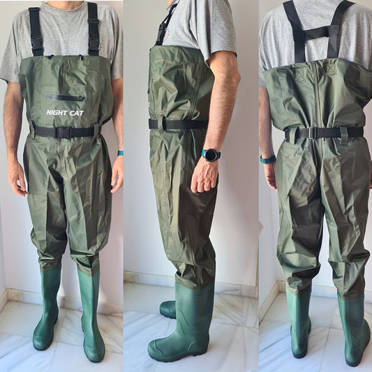 Night Cat Unisex Wading Pants | Breathable and Lightweight Nylon Chest Waders with Boot Leg Straps for Fishing, Hunting, Farms | Sizes 6.5-13, Green