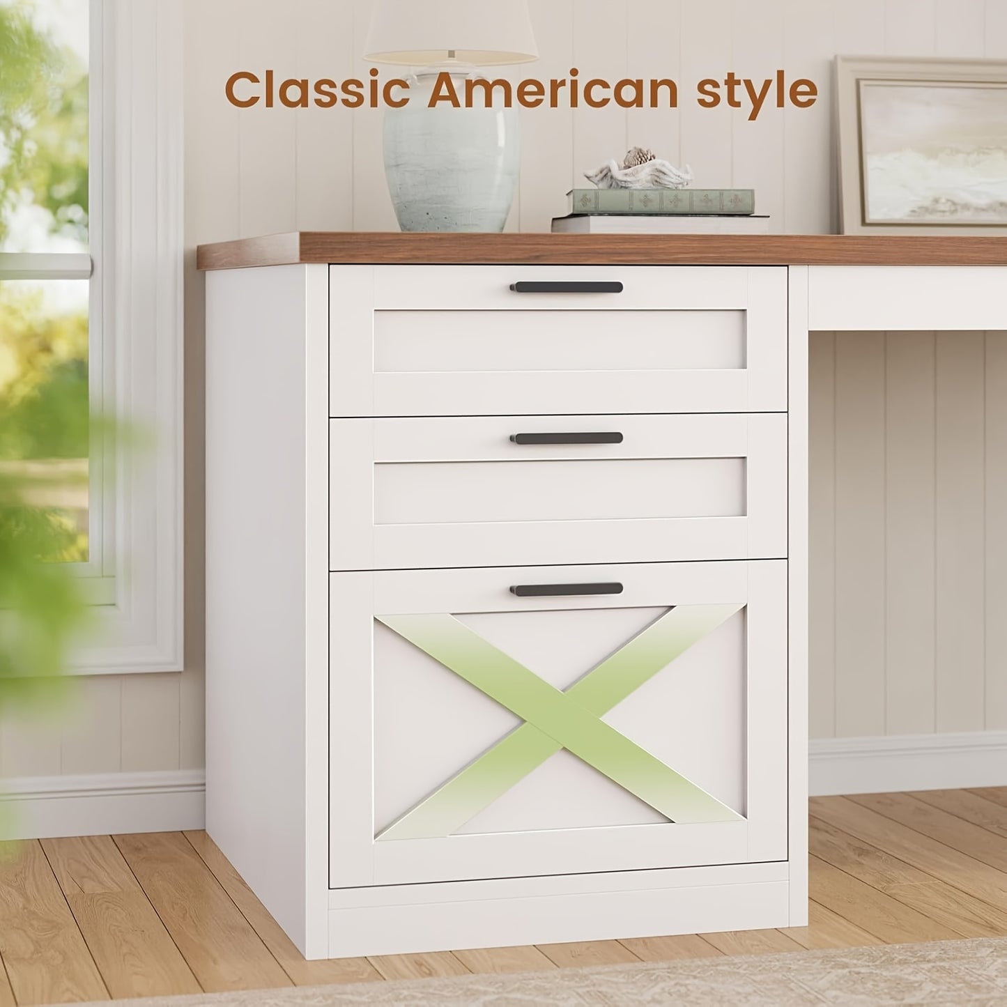L-Shaped Desk for a Farmhouse Style, Featuring Ample Storage, a Spacious Computer Workspace with Power Outlets, Drawers, And Open Shelving, Designed for Corner Placement, with a White And Brown End