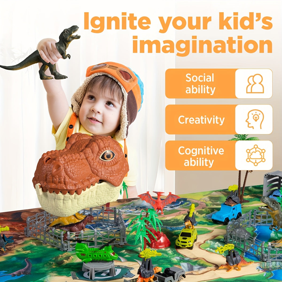 Dinosaur Toys For Kids, 49pcs Dinosaurs Figures with Airplane & Trees & Truck Playset To Create Dinosaur Worlds, Educational Dolls For Boys And Girls, Ideal Halloween & Christmas Gifts