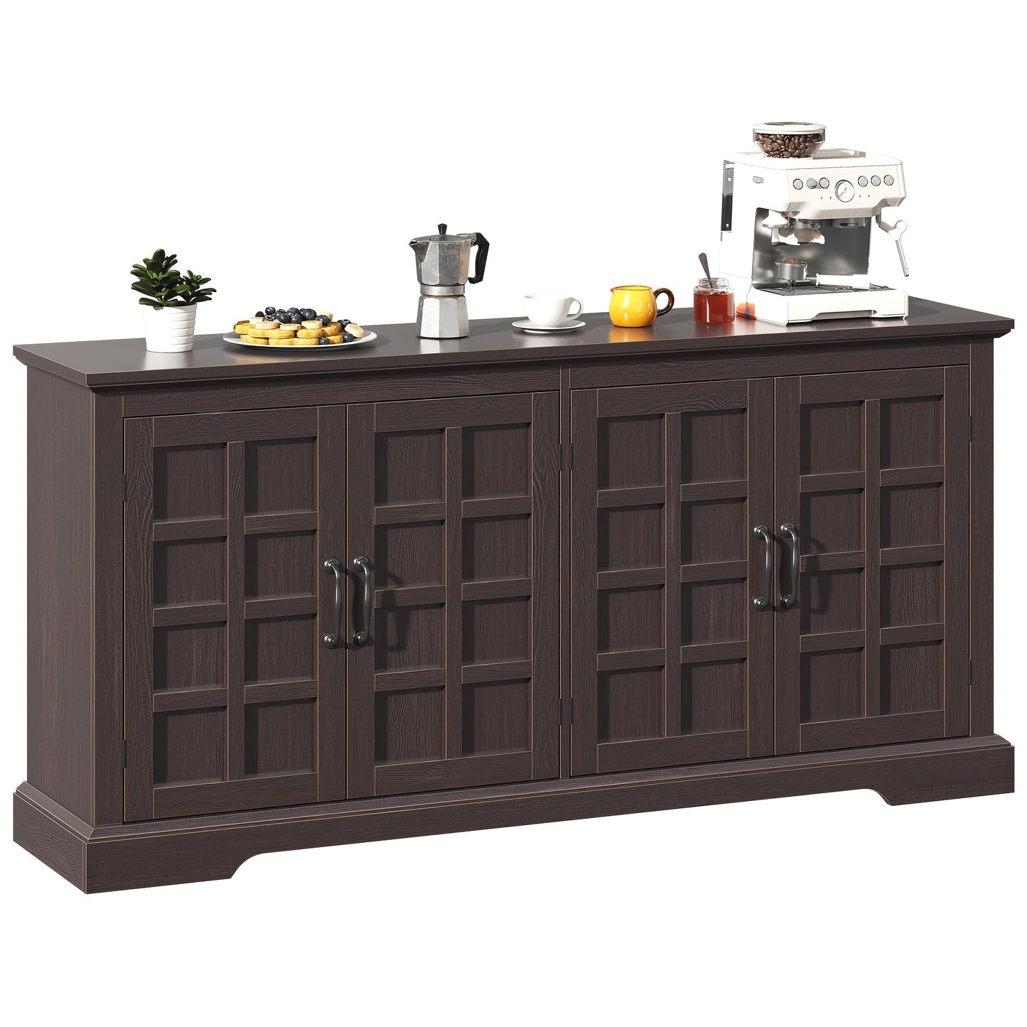 70" Large Buffet Cabinet, Kitchen Pantry Cabinet, Farmhouse Buffet Sideboard Cabinet With Doors And Shelves, Buffet Table Coffee Bar Wine Bar Storage Cabinet For Kitchen, Living Room, Dark Brown