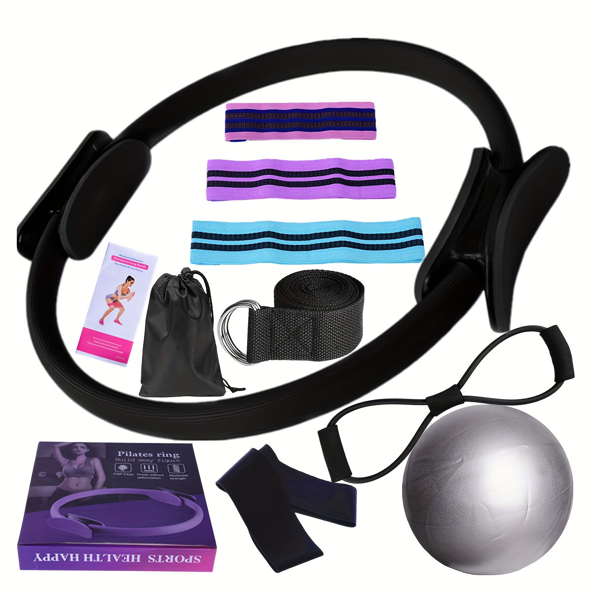 11pcs Yoga Fitness Set, Elastic Band, Latex Hip Band, Latex Resistance Band, Yoga Ball, Stretching Band, Pilates, Abdominal Band for Hip Exercise, Yoga Ball, Resistance Band, Yoga Ball for Stretching