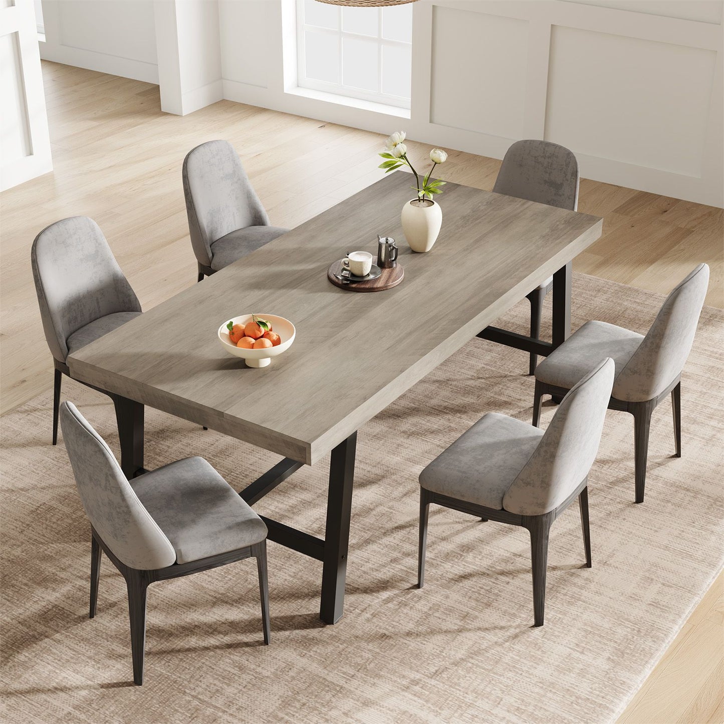 71-Inch Grey Farmhouse Dining Table with Adjustable Feet | Spacious Seating for 6 to 8, Ideal for Kitchen, Dining & Living Rooms, Multifunctional Hardwood Table by GAOMON