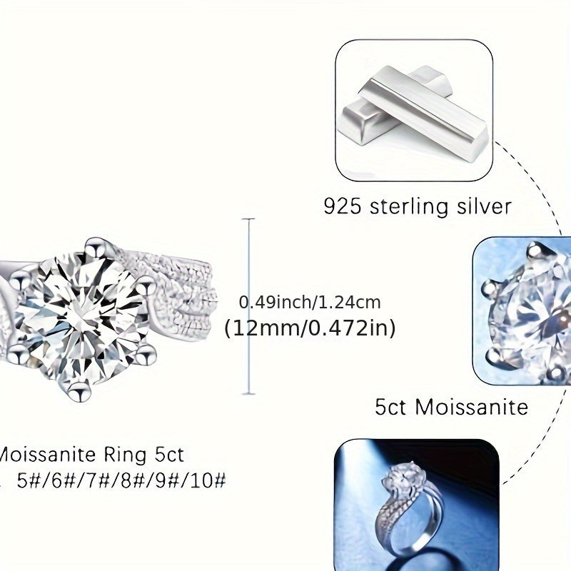S925 Silver 3/5 Carat Moissanite Ring Women's Jewelry High-Quality, Gorgeous & Elegant Women's Ring 925 Silver Ring, Perfect for EngaSynthetic Gemstoneents Weddings Proposals. Hurry And Claim Your Surprise Gift The Perfect Pr