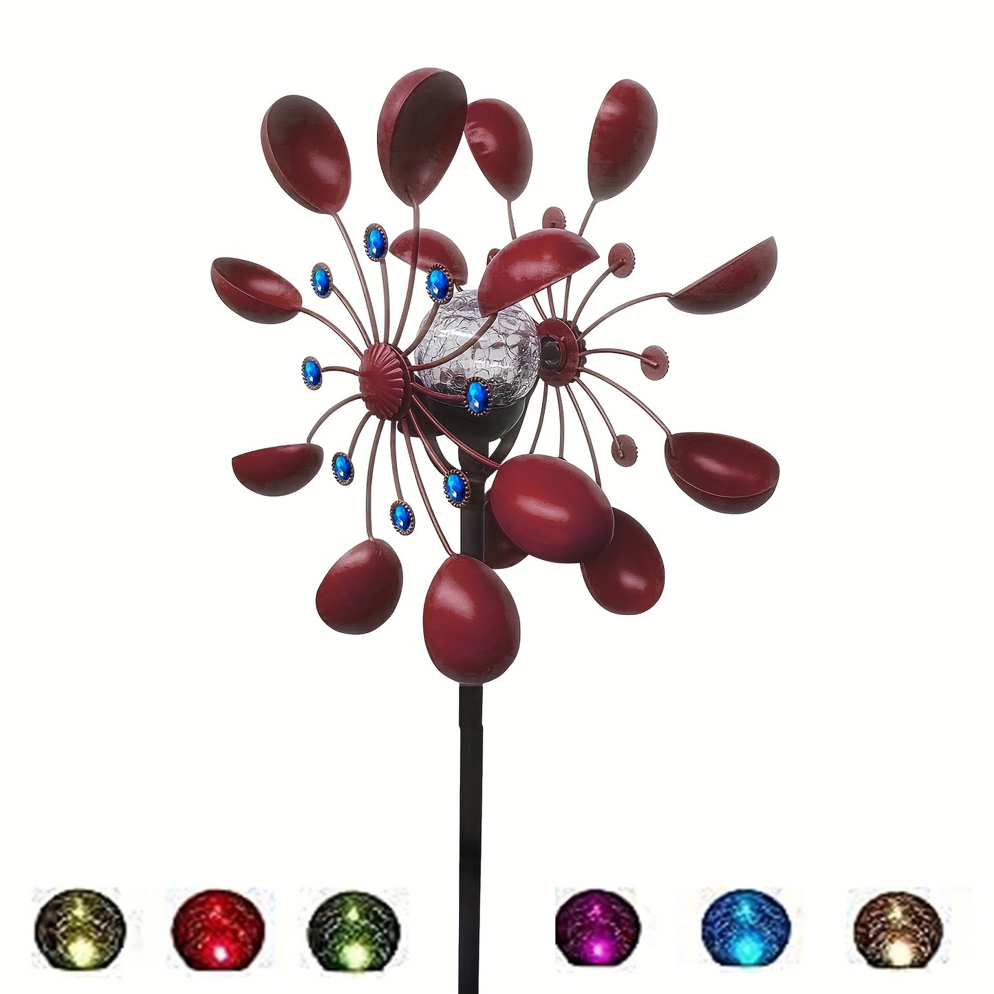 1pc Wind Spinner Outdoor with LED Glass Ball & Kinetic Wind Spinner - Dual-Direction Rotating Metal Wind Turbine Suitable for Patio, Lawn, Garden, Weddings - LED Lighting, Wedding & Landscape Decor
