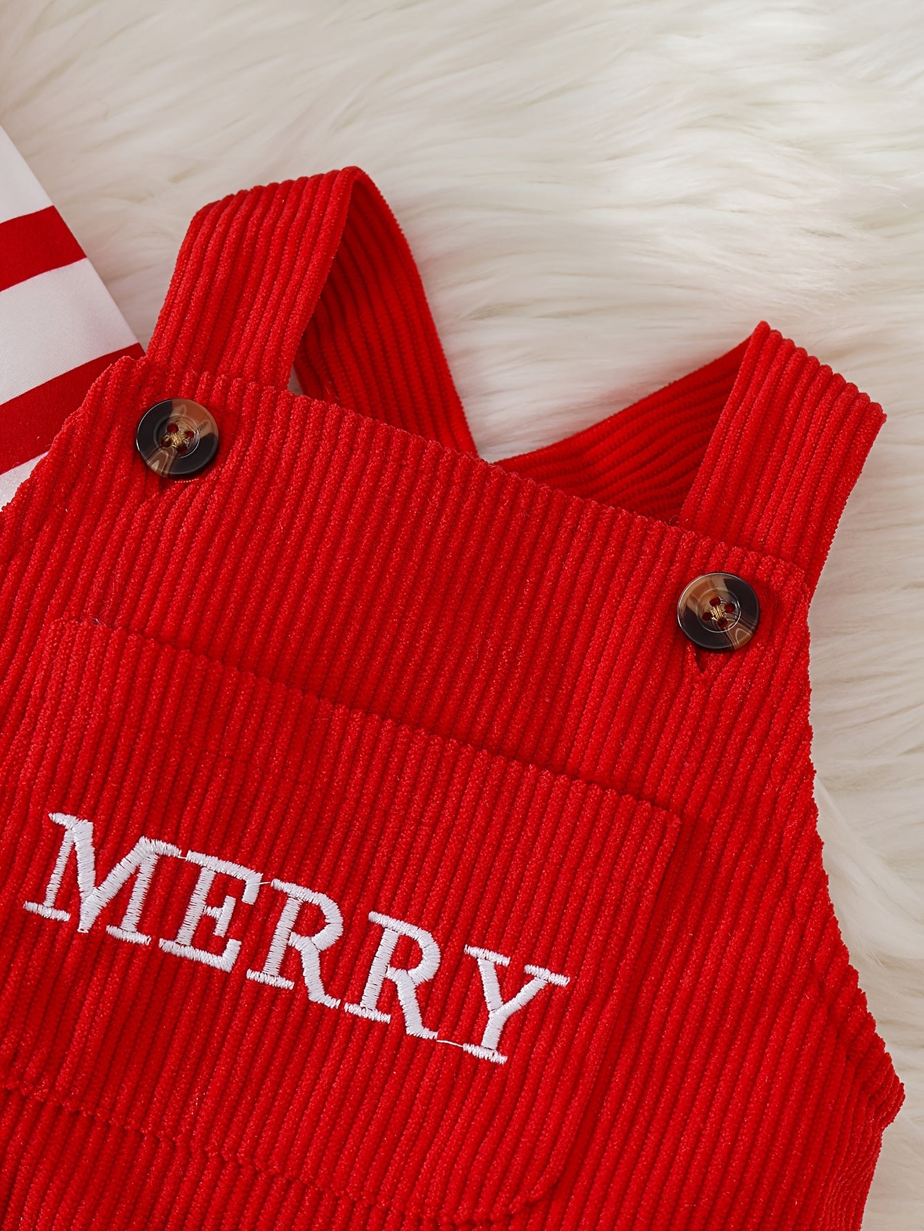 Baby Girl's Christmas Set - Red And White Striped Onesie, Santa Claus Embroidered Romper, with Hairband Included, Perfect for Outdoor