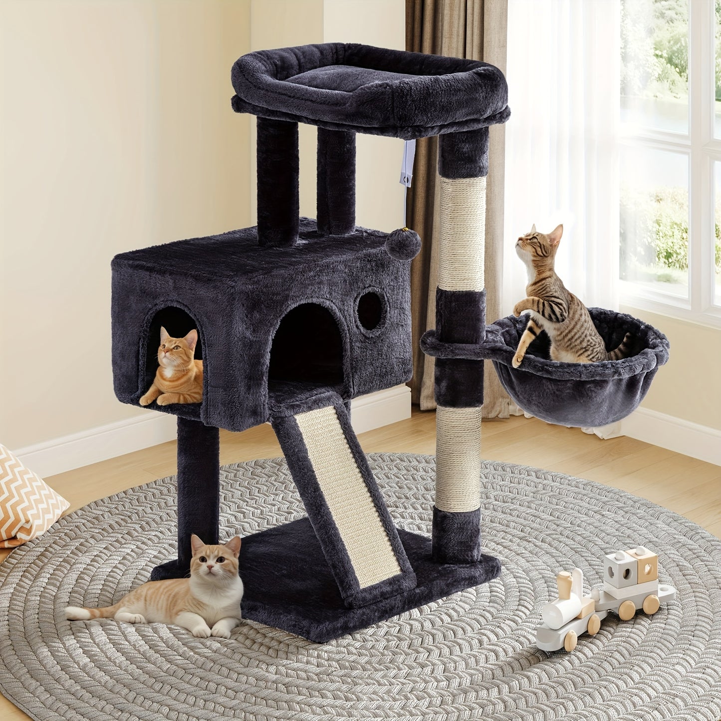 WEEWAY Multi-Level Cat Tree Tower for Indoor Cats - Modern Space-Saving design with Scratching Posts, Plush Perches, Hanging Platforms, Entryways - Sturdy Construction for Climbing, Scratching, Resting - Ideal Gift for Kittie