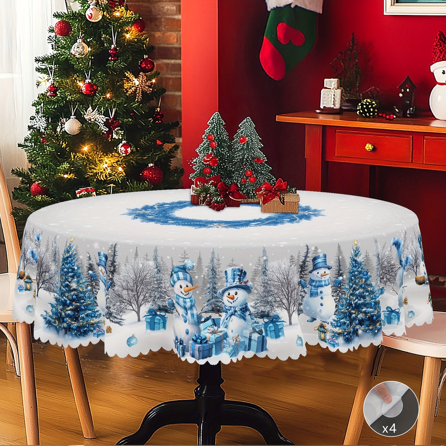 1pc Merry Christmas Themed Printed Tablecloth, Farmhouse Style, Snowman, Christmas Tree Pattern Design, Christmas, New Year Gatherings, Parties Decor, Kitchen Accessories, Room&Outdoor Decor, Gift to Friends, Rectangular&Roun