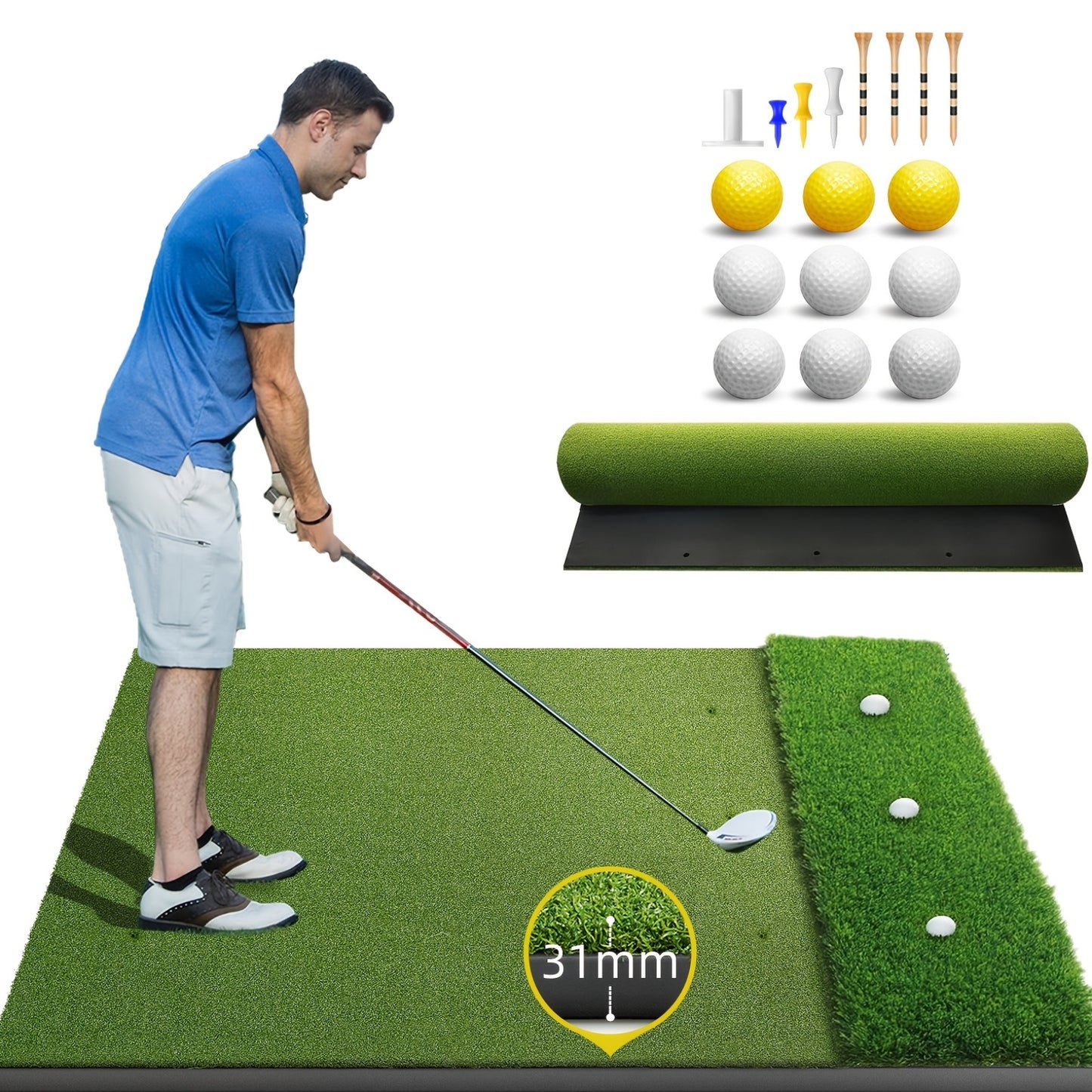 Golf Mat, 5X4Ft Ultra - 36Mm/‎ 5X3Ft - 21Mm Golf Hitting Mats Practice Outdoor Indoor, High-Elasticity Artificial Turf Mat for Simulator Chipping Driving Training, Includes 9 Golf Balls, 8 Golf Tees, Ideal Gifts for Men Wom