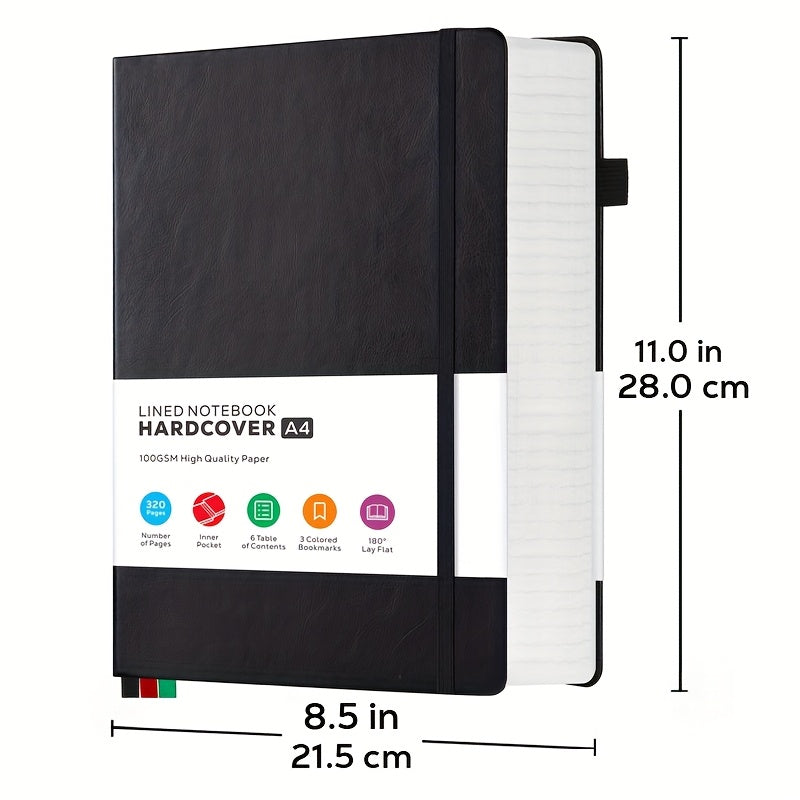 A4 College Ruled Notebook, Hardcover Leather Notebook For School Work, Lined Journal For Women Men, 8.5" X 11" Large Notebook With 320 Pages, Business Notebook, 100GSM Thick Paper, Christmas Gifts