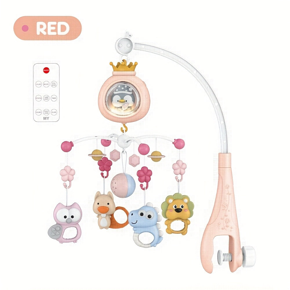 Baby Musical Crib Mobile with 150 Lullabies & Remote Control, Rotating Bed Hanging Toy with Soothing Lights & 150 Melodies, Bedside Mobile for 0-36 Months, Pink/Gray/Blue (Easy Install, Durable Plastic)