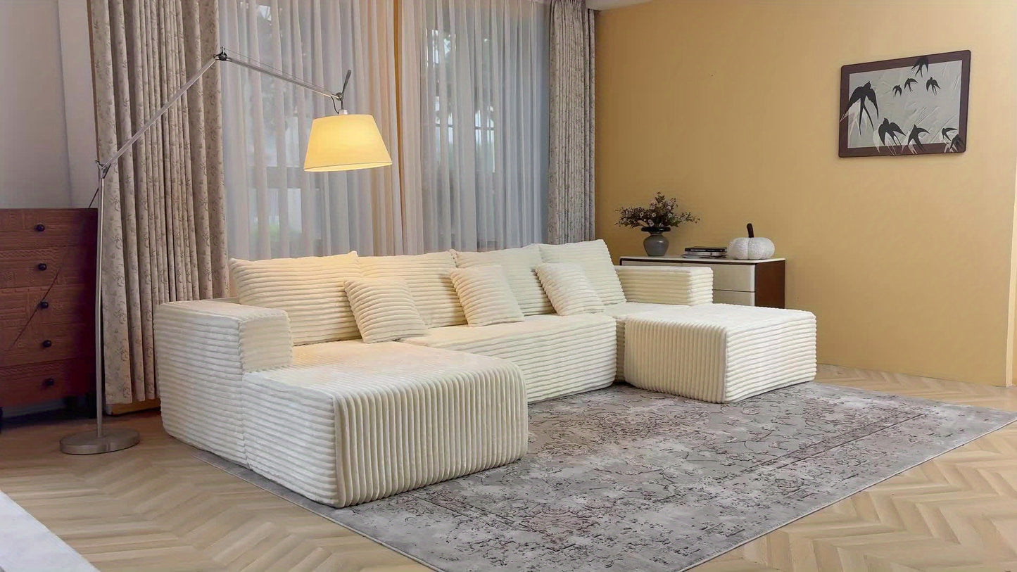 Large Sectional Cloud Couch. Modular Corduroy Sofa Bed With Deep Seat.U-Shaped Boneless Sofa Couches For LivingRoom & Apartment, Bedroom. No Assembly Required