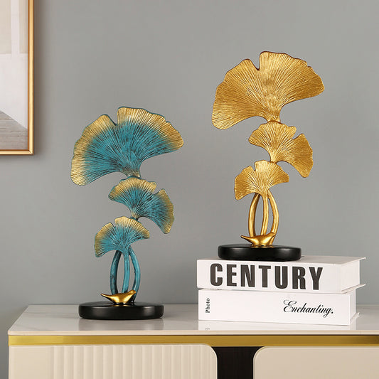 Elegant Ginkgo Leaf Ornament - Golden & Teal Resin Decor for Living Room, Wine Cabinet, TV Stand, or Desktop - Modern Home Entrance Accent, Living Room Decor|Modern Decor|Resin Construction, Ginkgo Leaf Decor