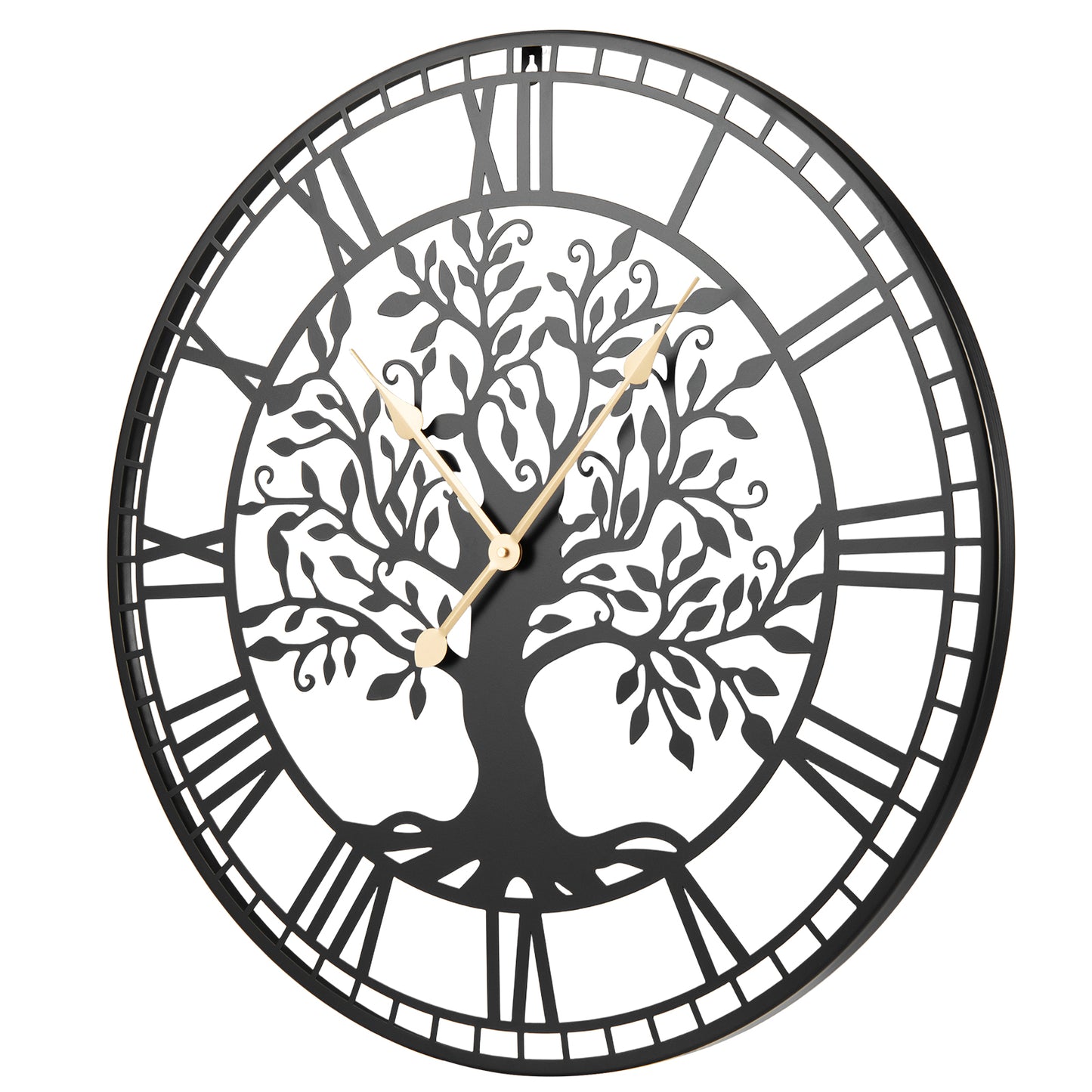 Large Wall Clock, 27” Tree of Life Big Metal Clock, Non-Ticking Decorative Clock