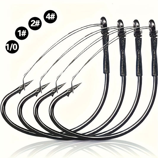200pcs Durable Weedless Fishing Hooks - Wide Gap Rust-Resistant Mixed Color Hooks, Multiple Sizes (#4 #2 #1 0) for Wacky Worm Rigging, Weedless Bass Fishing & Precision Casting, Sleek Metallic Finish, Sturdy Hook Design