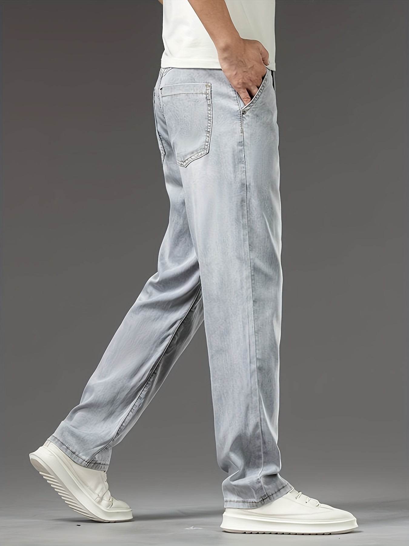 Men's Summer High-quality Lyocell Jeans, Breathable, Soft And Draping, Slightly Stretchy, Loose Straight Fit.