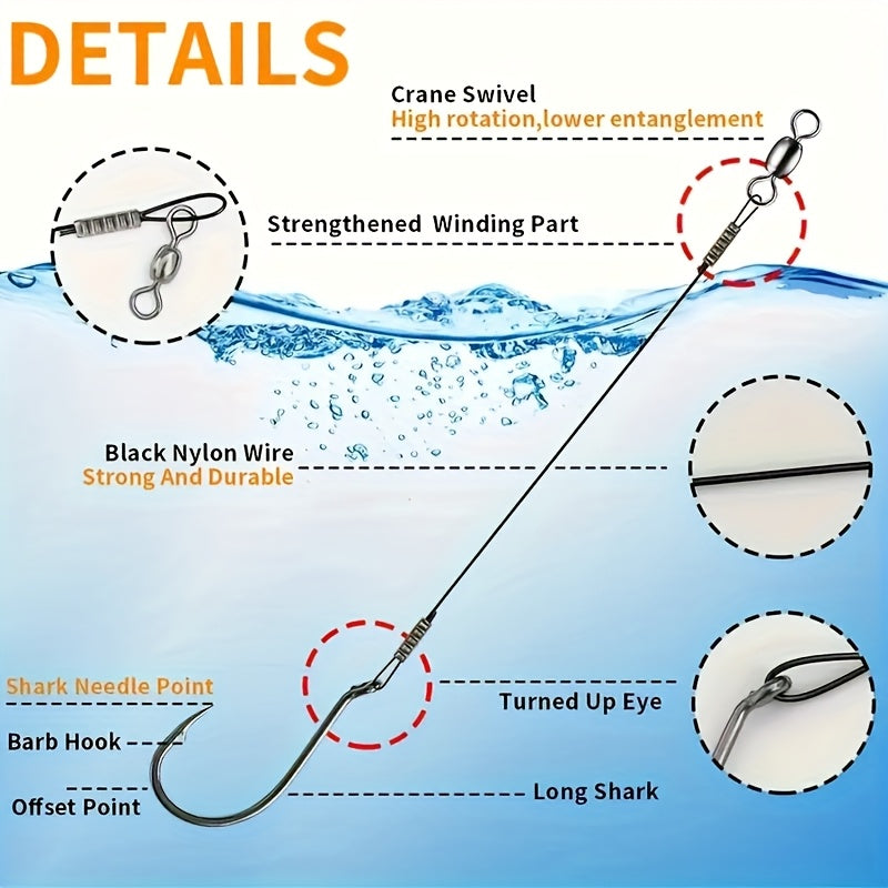 50pcs Circle Hooks Rigs, Steel Catfish Hook Rig Octopus Fishing Hook With Leader, Fishing Circle Hook Wire For Saltwater Freshwater