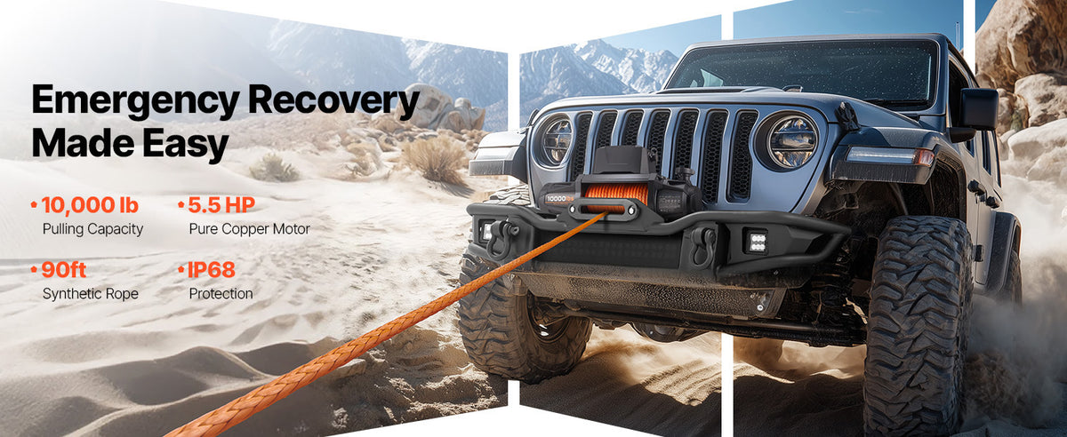 SucceBuy 10000 12000 13500 Lb 12V Electric Winch With 90 Ft Synthetic Rope