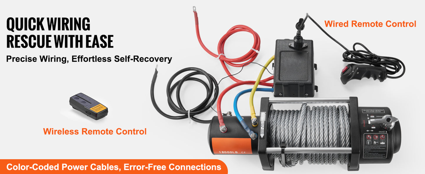 SucceBuy 18000lbs Electric Winch Car Truck Steel Cable Winch with 85ft Wire Rope Wireless Remote Control for Towing Off-Road SUV
