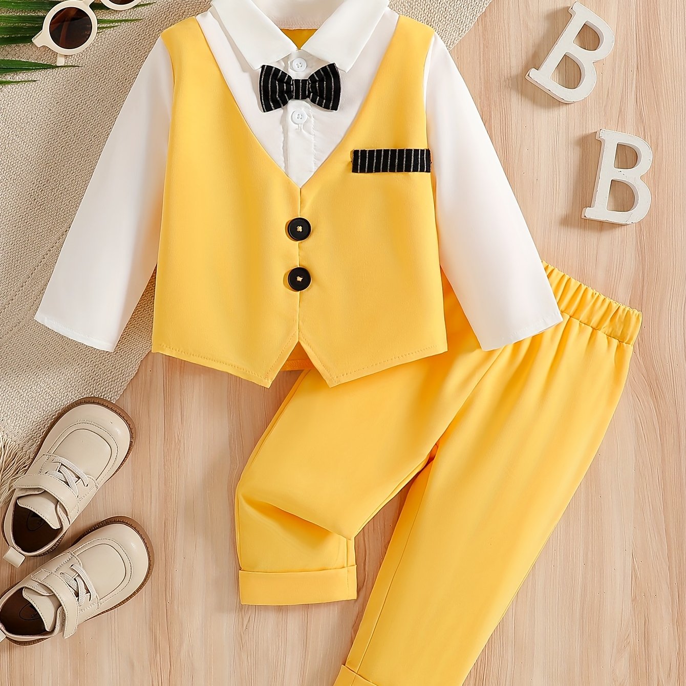 Baby Clothing And Baby Products 2025 New Baby Spring And Autumn Suit Set Wedding Birthday Party Gift Suit Fake Two Piece Long Sleeved Top And Pants Children'S Gentleman Baptismal Set Start Season Hot Halloween And Christmas C