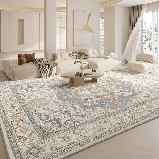 1 Luxury Bohemian Style Floral Velvet Rug - Soft, Durable, Non-slip, And Machine Washable, Suitable for Living Rooms, Bedrooms, Dining Rooms, And Offices - Rectangular Shape, Lightweight, Golden Border, Vintage Design, Decora