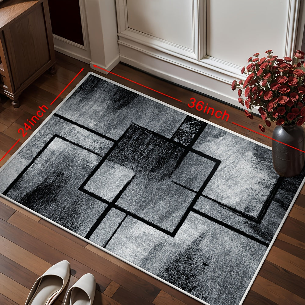 Washable Area Rugs Made of Geometric Black And White Velvet Material, Suitable for Living Rooms And Bedrooms. These Ultra-Soft Retro Dining Room Rugs Are Non-Slip And Low Pile, Perfect for Home Office Decor And Kitchen Entryw