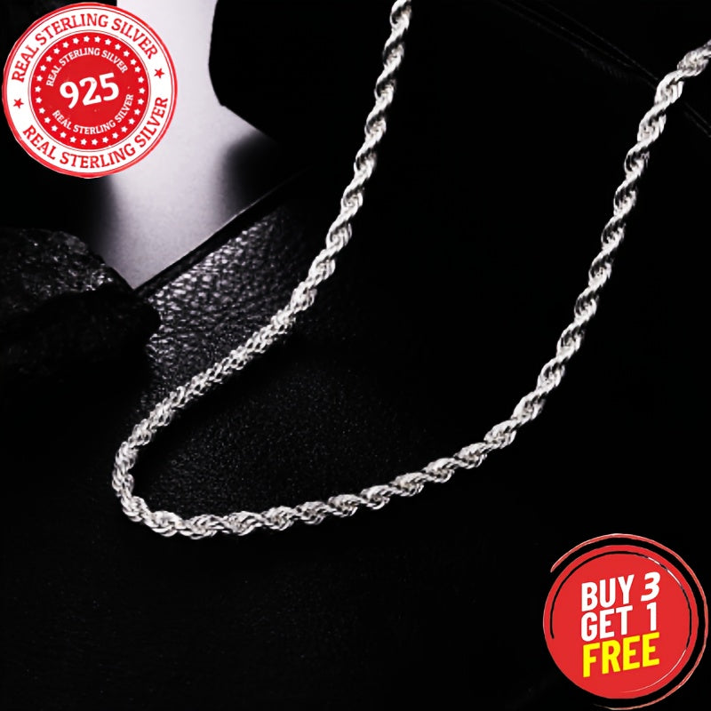 925 Sterling Silver 3mm Twist Necklace, Classic Simple Design, Unisex, Suitable For All Occasions - Valentine'S Day, Halloween, Christmas, Anniversary Or As A Holiday Gift (including Gift Box); Buy Three, Get One Free