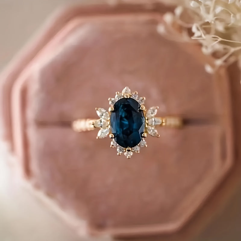 S925 Elegant Deep Blue Gem Egg-Shaped Ring, a Timeless Piece for Everyday Use And Special Occasions 3G