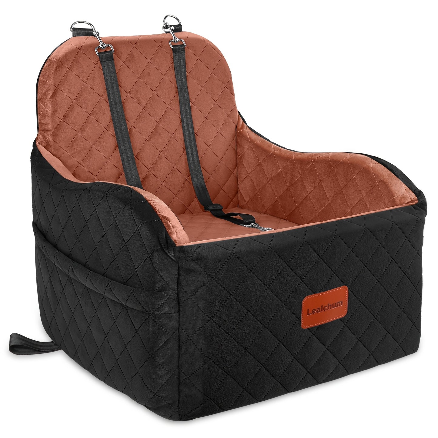 Furry Cover, Soft Plush Car Seat for Dogs And Cats, Memory Foam Cushion, Pet Travel Seat, with Side Pockets And 3 Clip-on Safety Leashes.