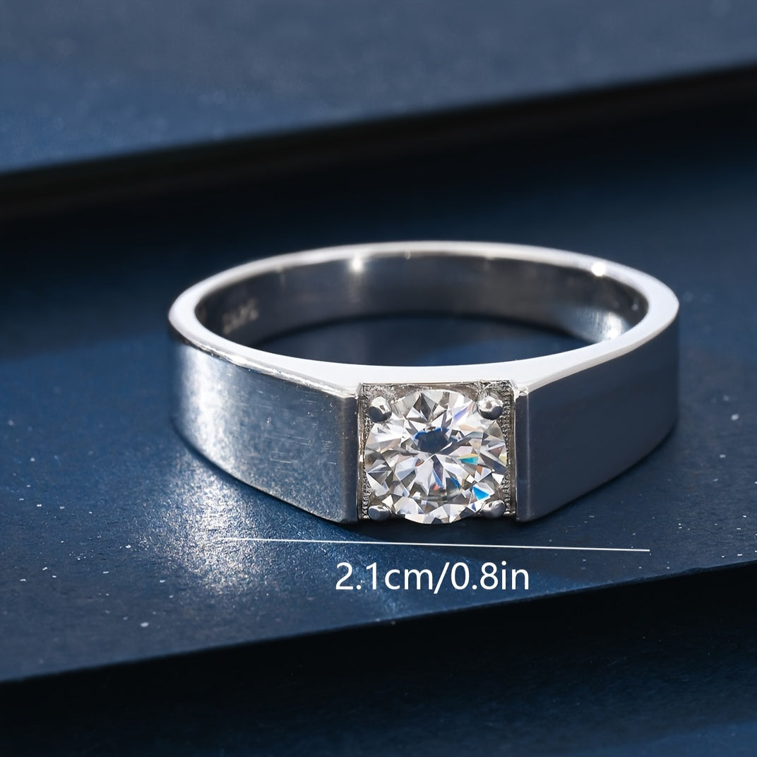 A 1.5 Carat Round Moissanite Ring, Classic Simple S925 Silvery Ring, Wedding Ring, Engagement Ring, Suitable for Daily Wear, Anniversary Gift, Birthday Gift, Men'S And Women'S Rings.